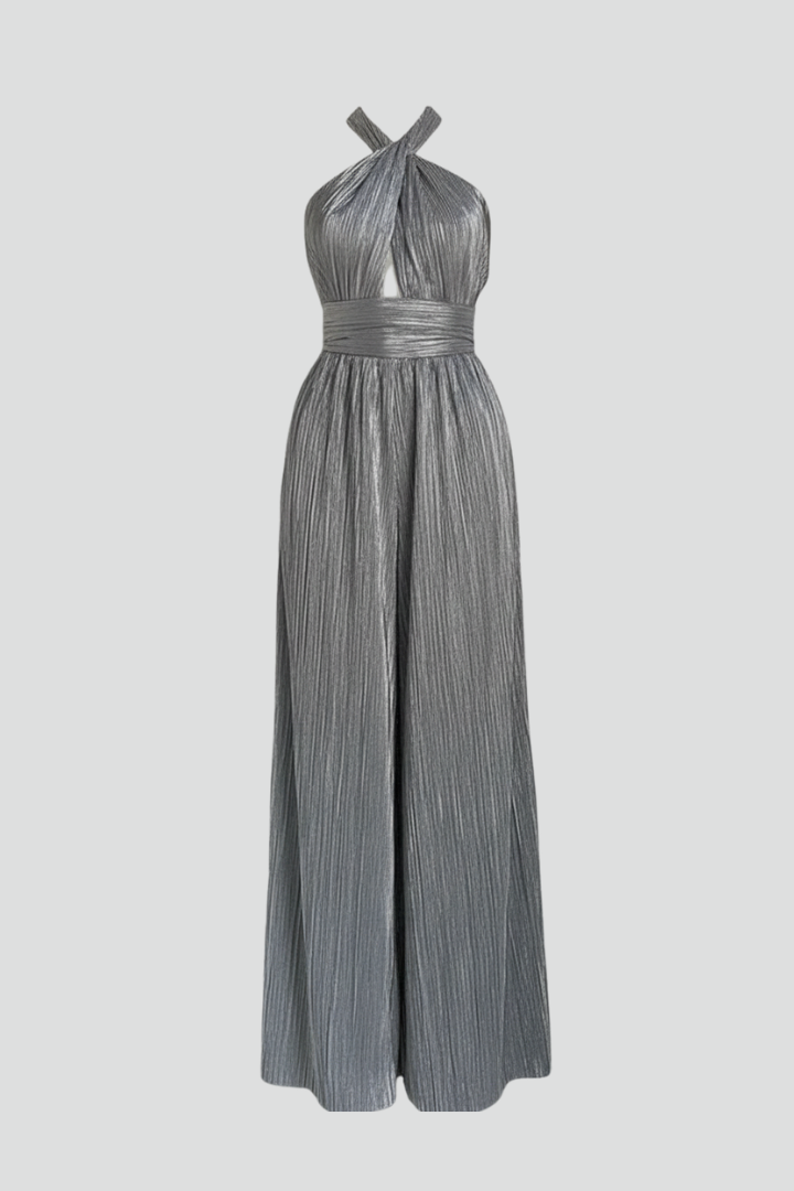 Women’s Jumpsuit with Halter Neckline and Pleated Surface