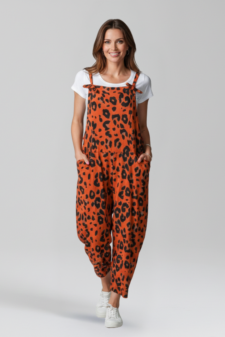 Women’s Jumpsuit with Scoop Neckline and Printed Surface
