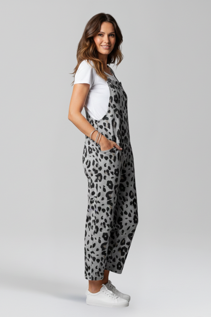 Women’s Jumpsuit with Scoop Neckline and Printed Surface