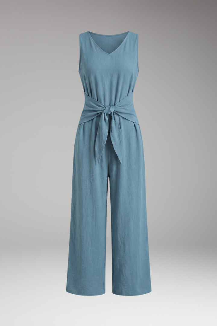Women’s Jumpsuit with V-Neck and Tie Waist