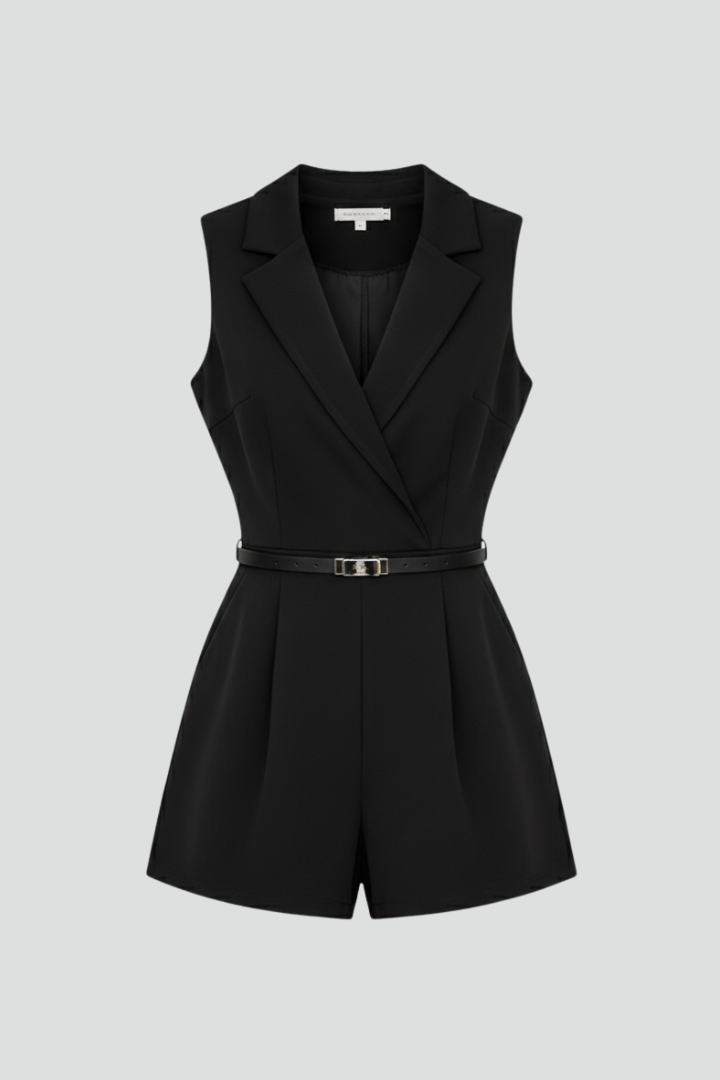 Women’s Jumpsuit with V-Neck and Waist Belt