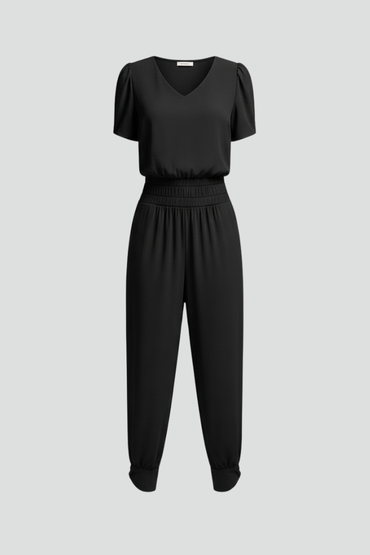 Women’s Jumpsuit with V Neckline and Elastic Waist