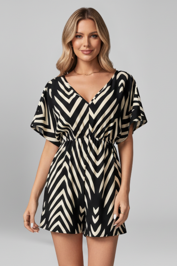 Women’s Jumpsuit with V Neckline and Printed Surface