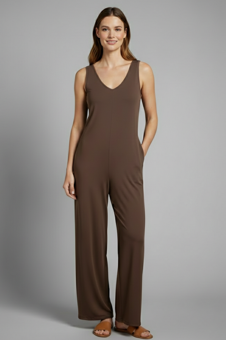 Women’s Jumpsuit with V Neckline and Sleeveless Cut