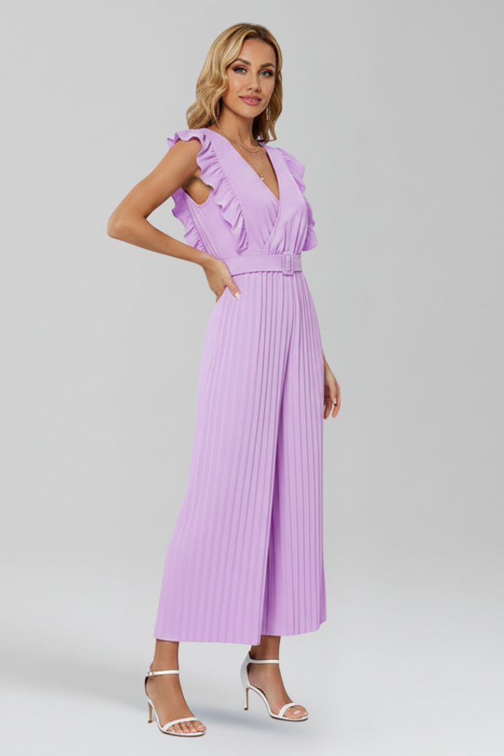 Women’s Jumpsuit with V Neckline and Waist Belt