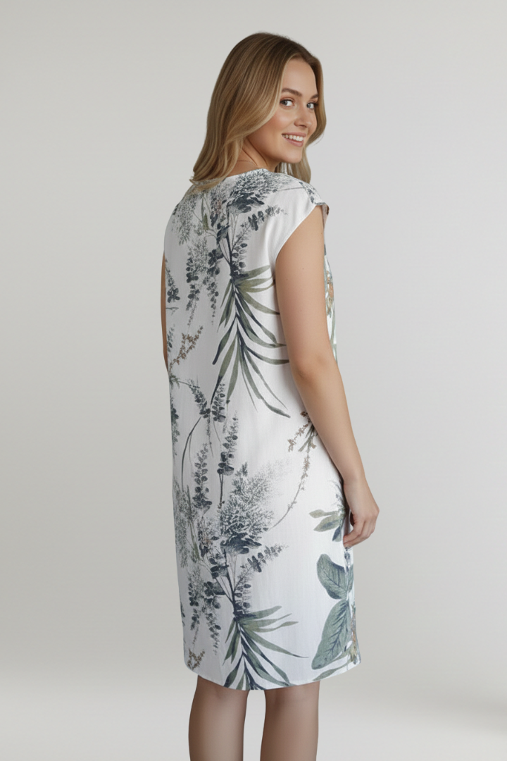 Women’s Knee-Length Dress with Printed Surface and Side Pockets