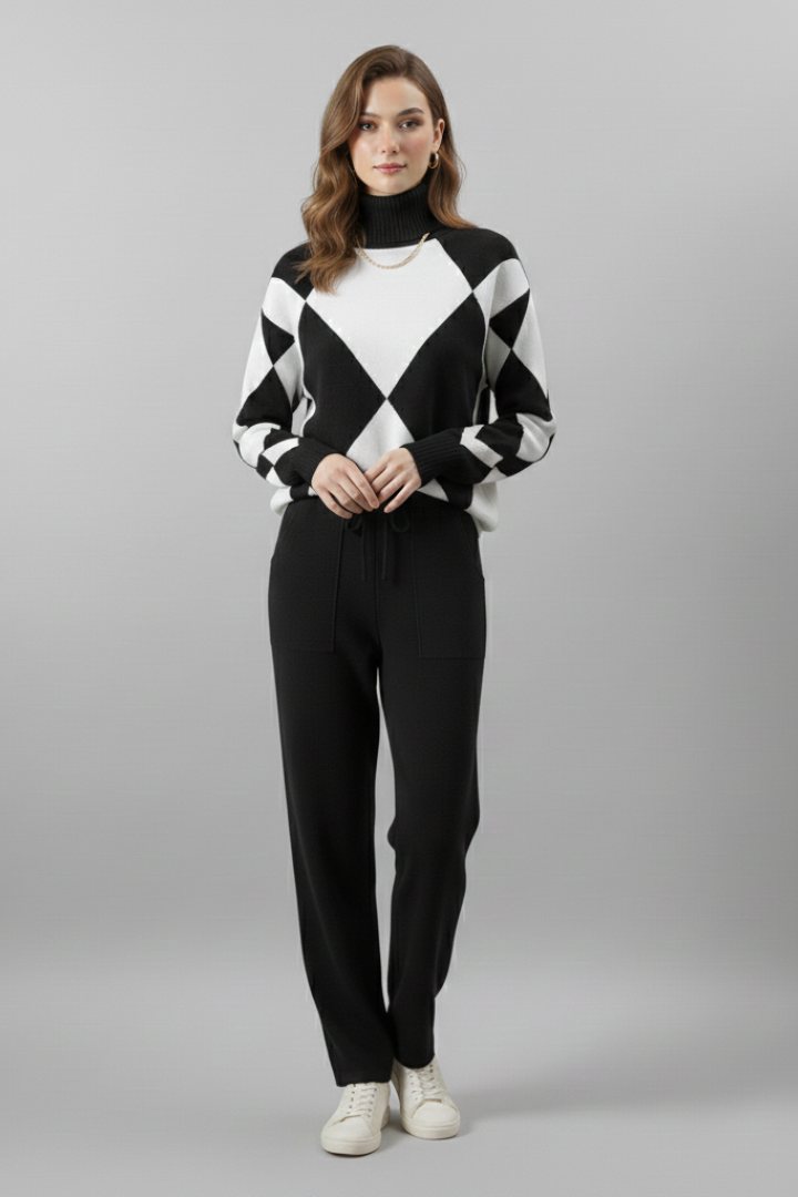 Women’s Knit Set with Long-Sleeve Sweater and Straight-Leg Trousers