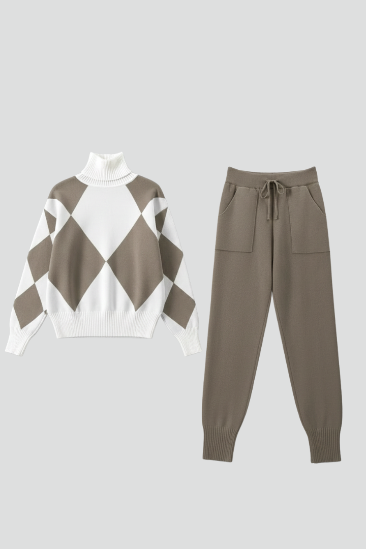 Women’s Knit Set with Long-Sleeve Sweater and Straight-Leg Trousers