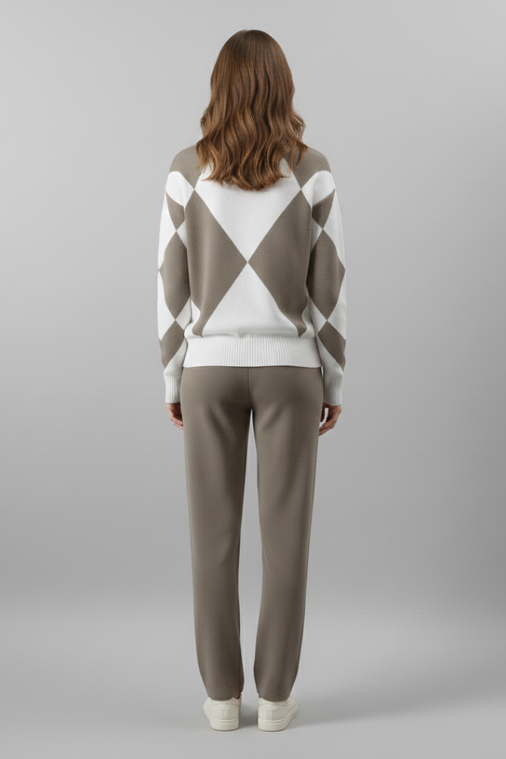 Women’s Knit Set with Long-Sleeve Sweater and Straight-Leg Trousers
