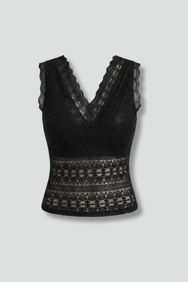 Women’s Lace Top with V-Neck and Sleeveless Design