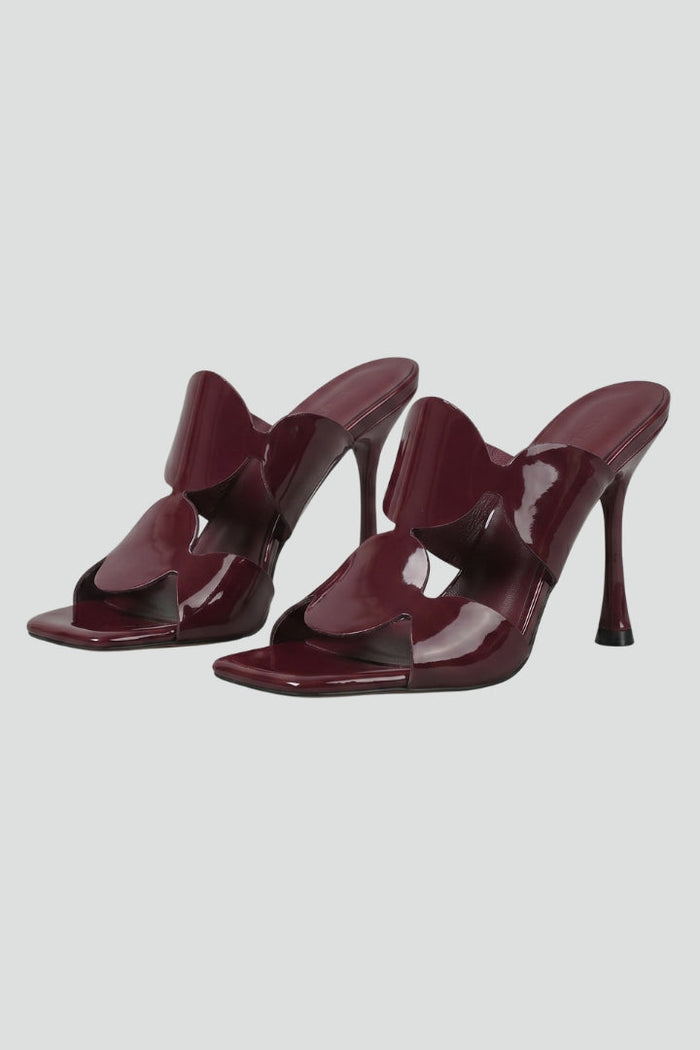 Women's Leather High Heel Sandals with Square Toe and Stiletto Heel