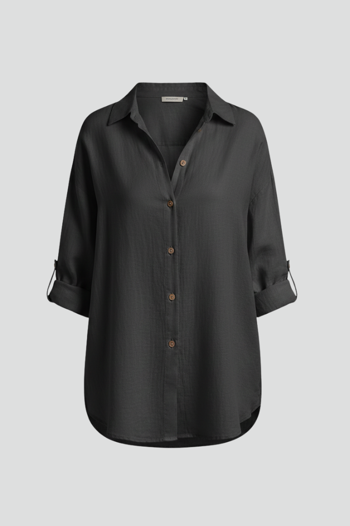 Women’s Long Blouse with Button Closure and Relaxed Shape