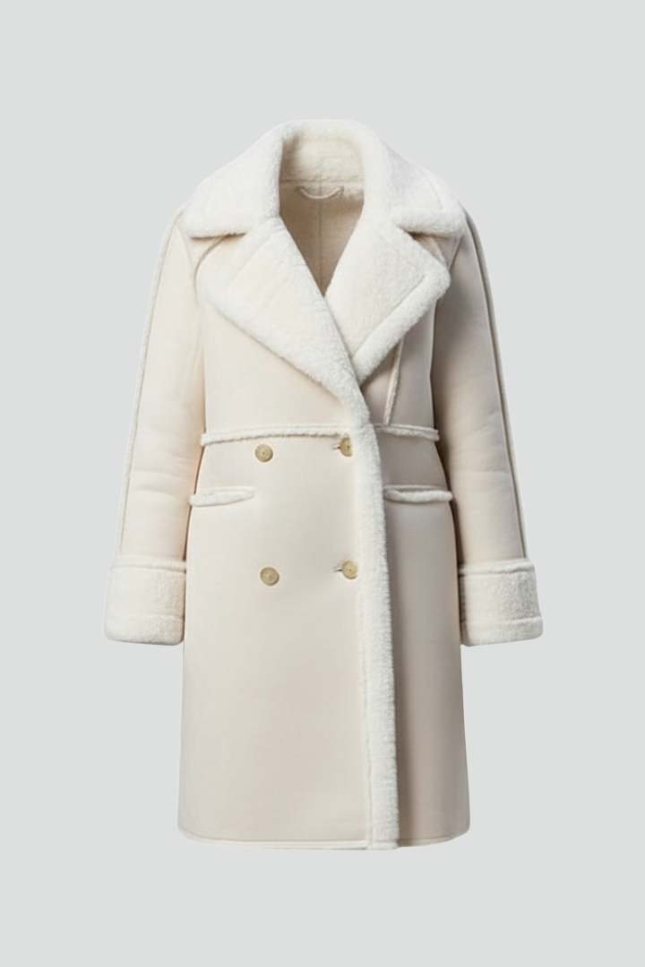 Women’s Long Coat with Lapel Collar and Textured Finish