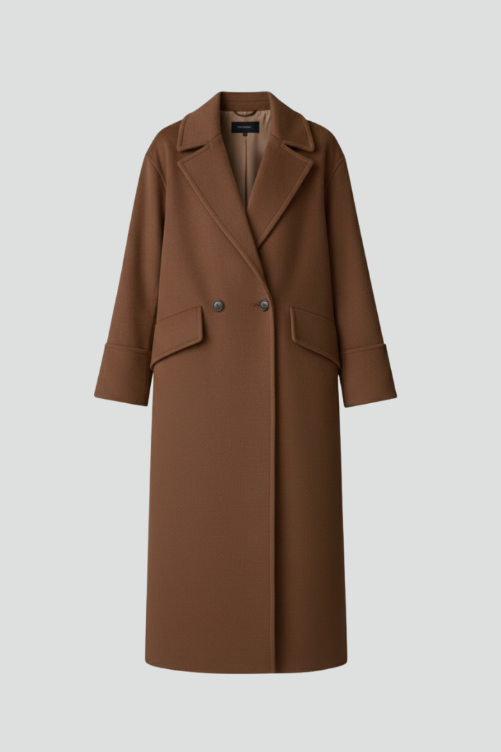 Women’s Long Coat with Notched Lapel and Button Front