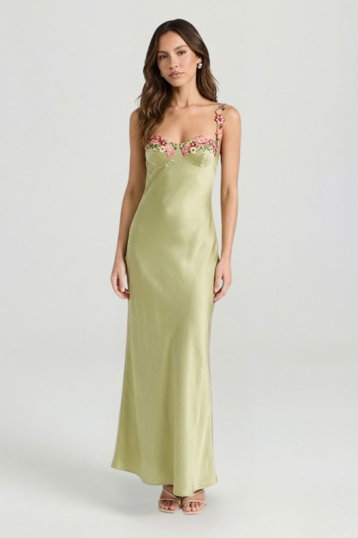 Women’s Maxi Dress with Floral Embroidery and Shaped Silhouette