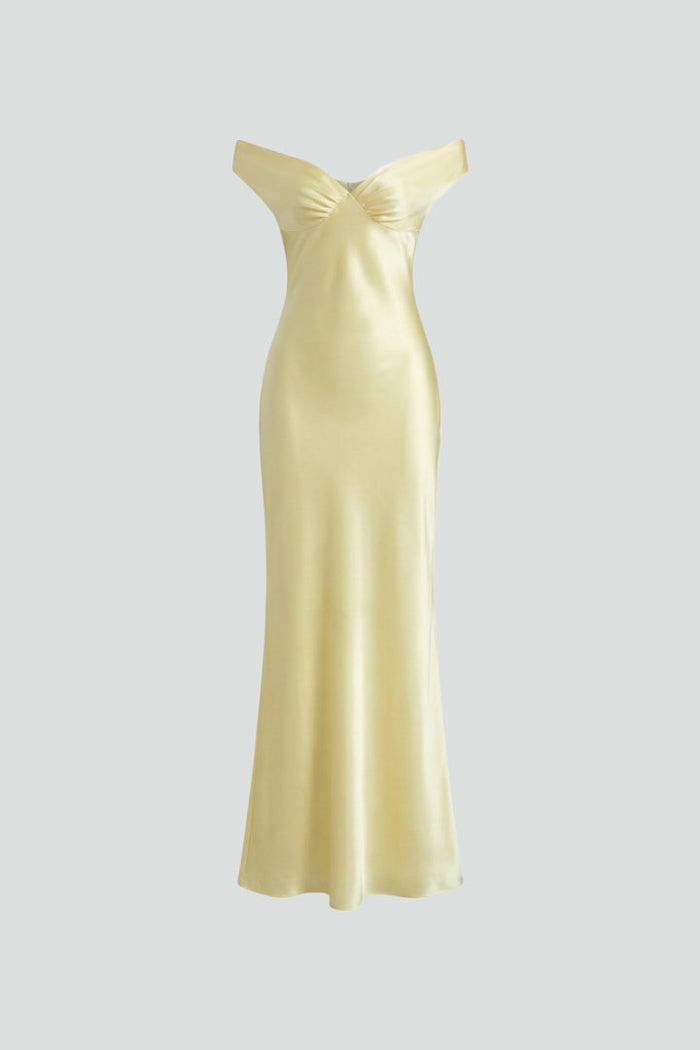 Women’s Maxi Dress with Off-Shoulder Neckline and Fitted Upper