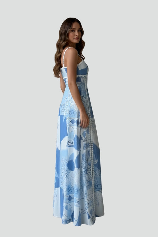 Women’s Maxi Dress with Patterned Surface and Sleeveless Style