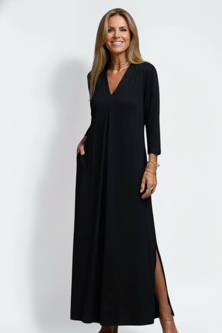 Women’s Maxi Dress with V-Neck and Side Slit