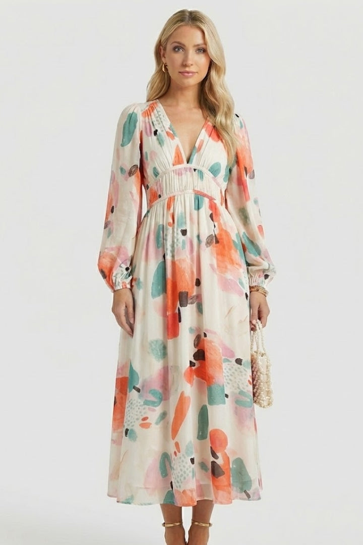 Women’s Maxi Dress with V Neck and Floral Print