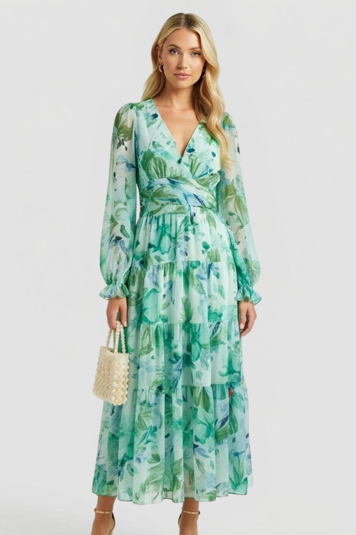 Women’s Maxi Dress with V Neck and Floral Print