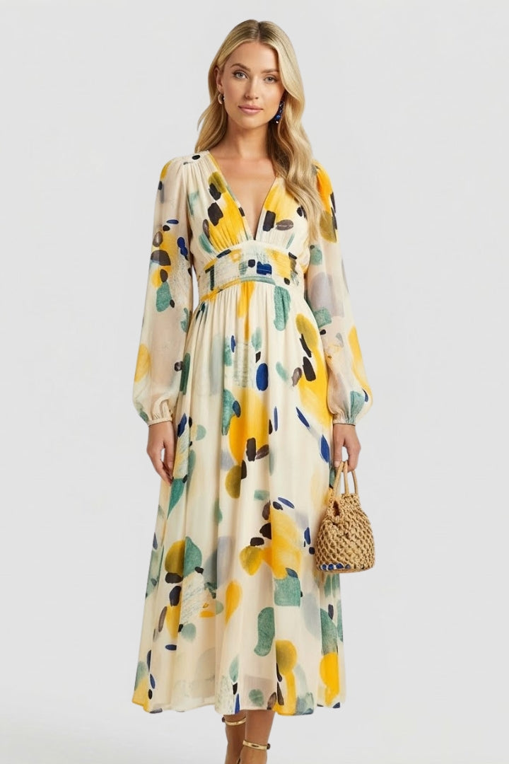 Women’s Maxi Dress with V Neck and Floral Print