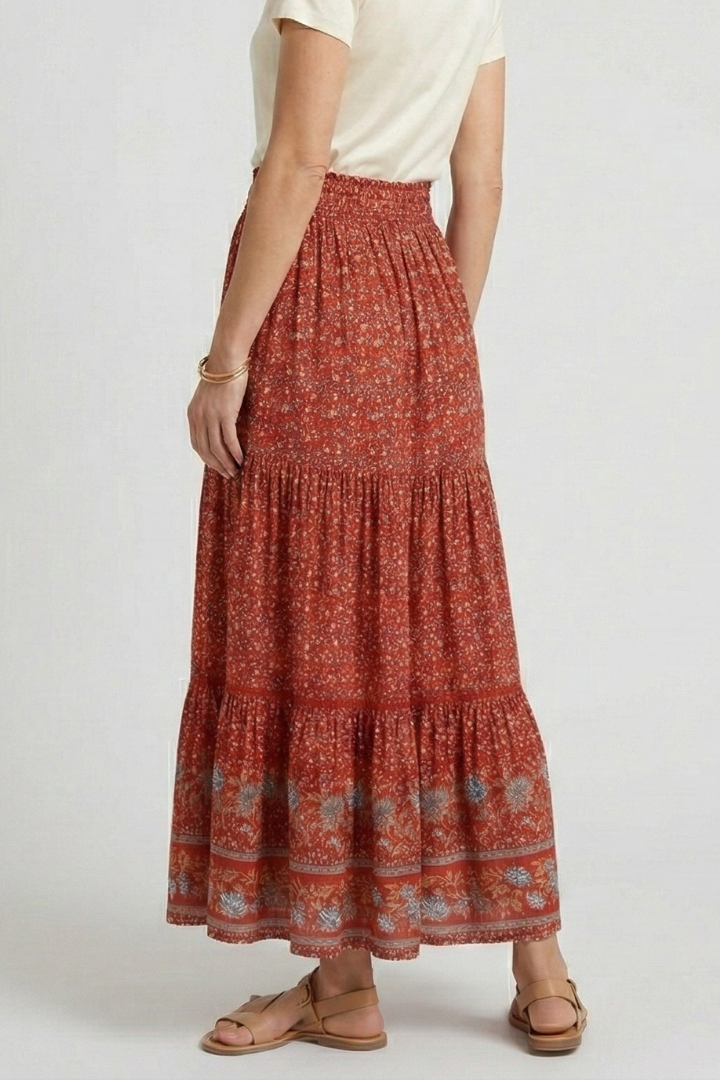 Women’s Maxi Skirt with Elastic Waist and Floral Print
