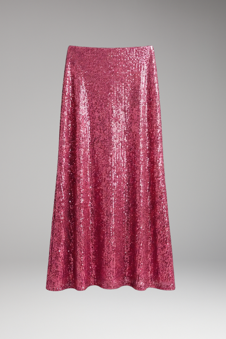 Women’s Maxi Skirt with Elastic Waist and Sequin Surface
