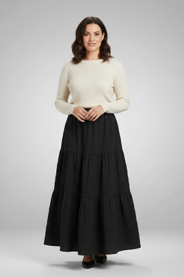 Women’s Maxi Skirt with Elastic Waist and Tiered Panels
