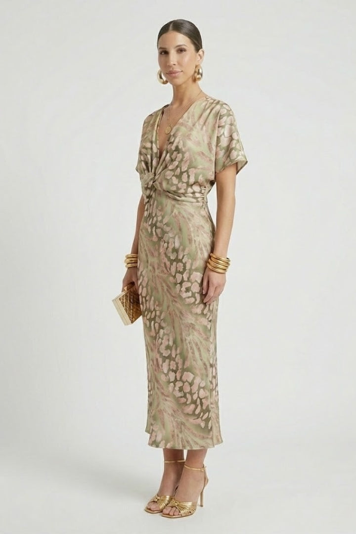 Women’s Midi Dress with Pleated Skirt and Floral Print