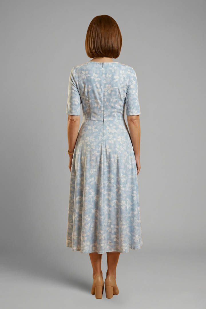 Women’s Midi Dress with V-Neckline and Side Pockets