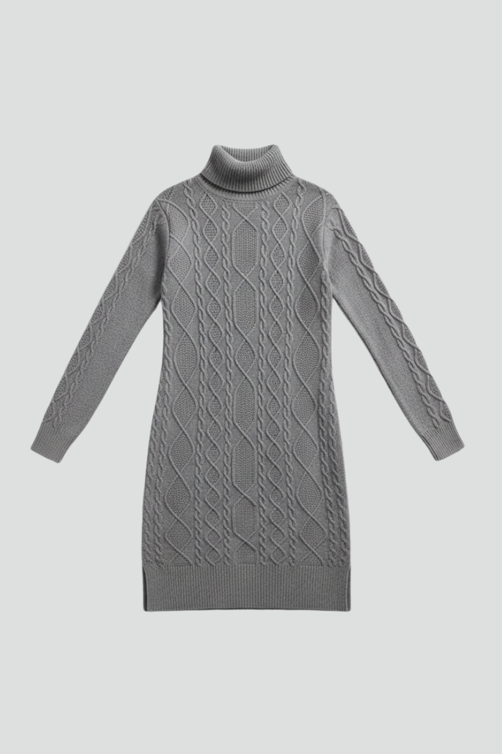 Women’s Mini Dress with Roll Neck and Cable Pattern
