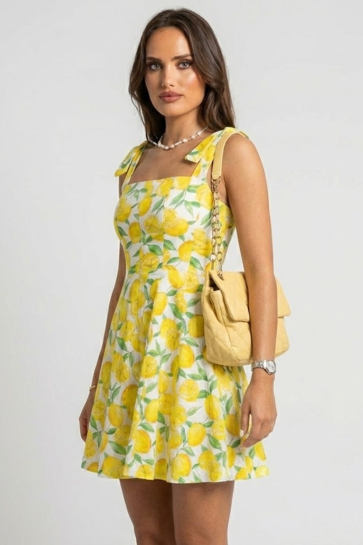 Women’s Mini Dress with Square Neck and Bow Straps