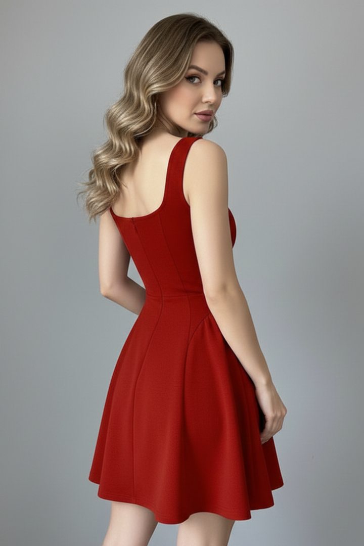 Women’s Mini Dress with Square Neck and Sleeveless Design
