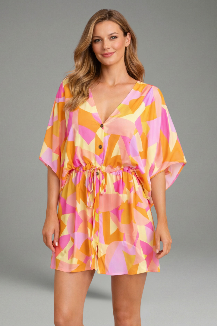 Women’s Mini Dress with V-Neck and Waist Tie
