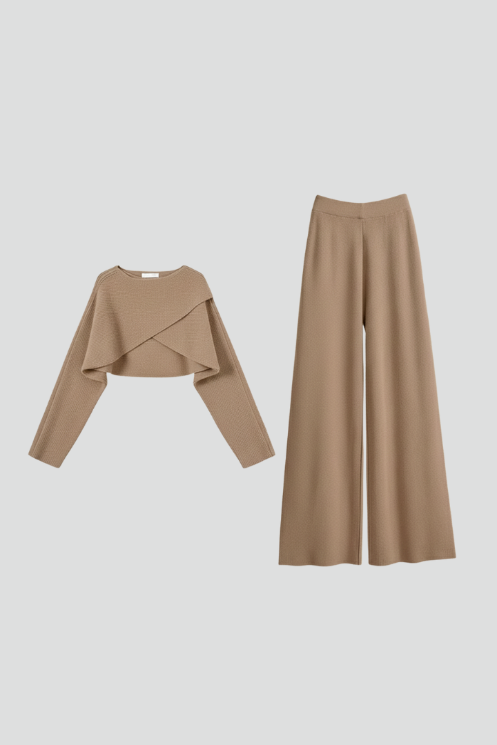 Women’s Outfit Set with Knit Top and Wide-Leg Trousers