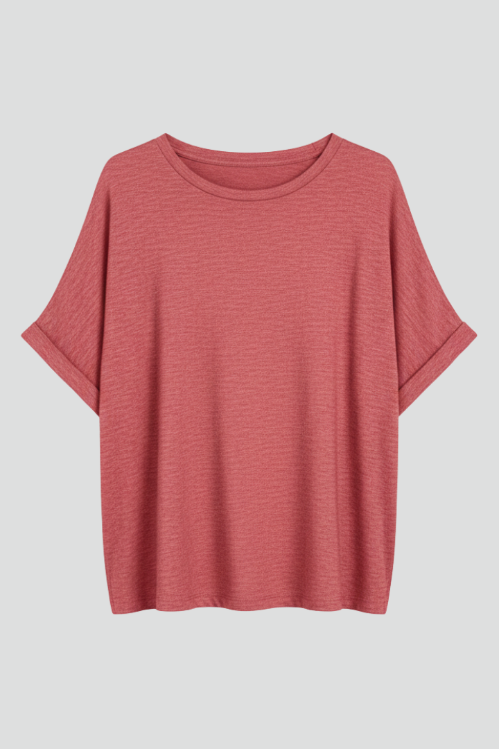 Women’s Oversized T-Shirt with Round Neckline and Rolled Sleeves