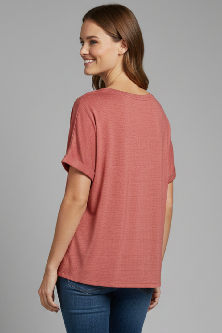 Women’s Oversized T-Shirt with Round Neckline and Rolled Sleeves