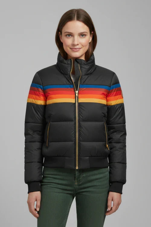 Women’s Padded Jacket with Hood and Striped Chest Area