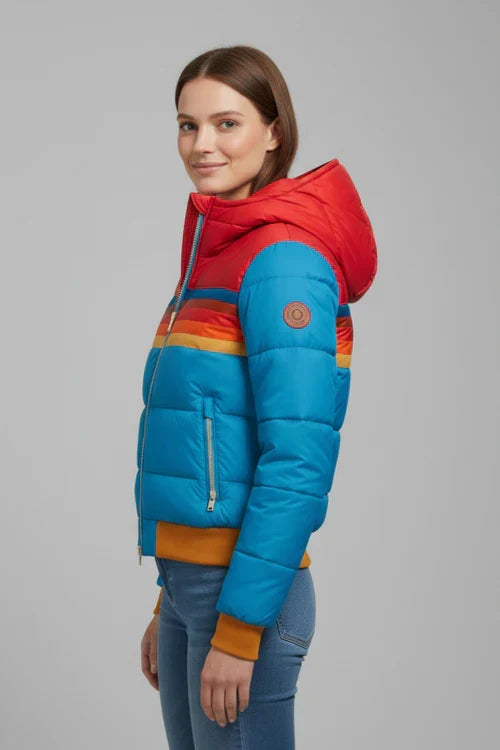Women’s Padded Jacket with Hood and Striped Chest Area