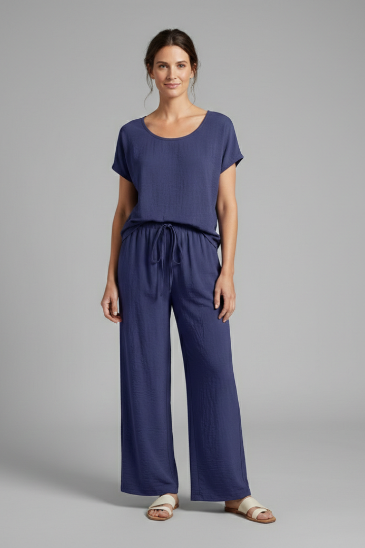 Women’s Palazzo Trousers with Elastic Waist and Drawstring