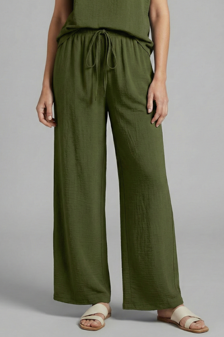 Women’s Palazzo Trousers with Elastic Waist and Drawstring