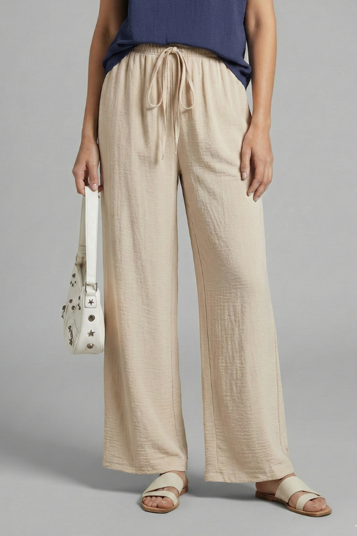 Women’s Palazzo Trousers with Elastic Waist and Drawstring