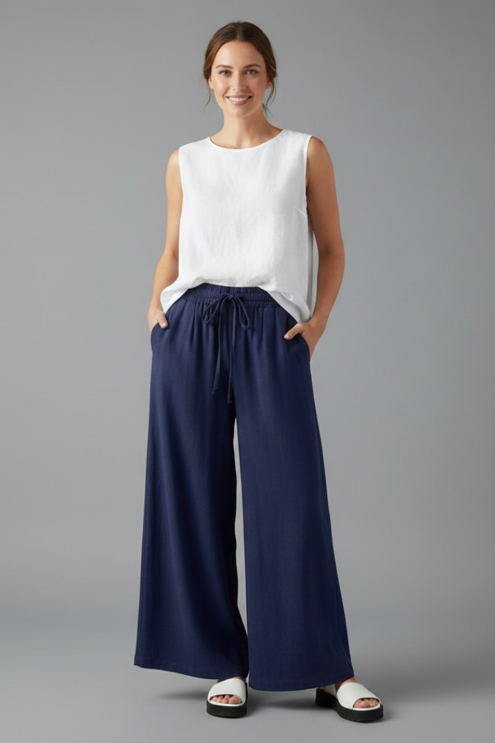 Women’s Palazzo Trousers with Elastic Waist and Pockets