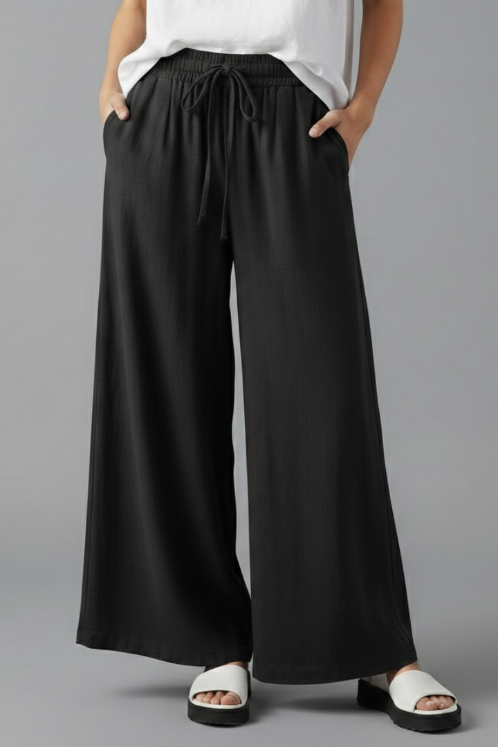 Women’s Palazzo Trousers with Elastic Waist and Pockets