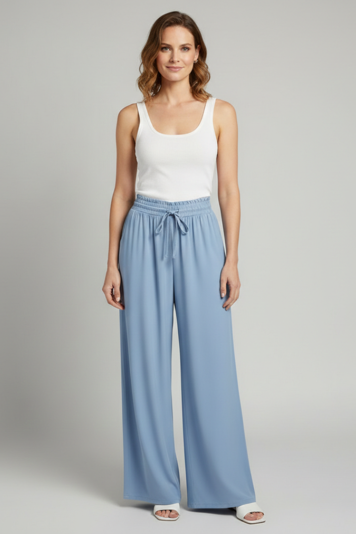 Women’s Palazzo Trousers with Elastic Waist and Side Pockets