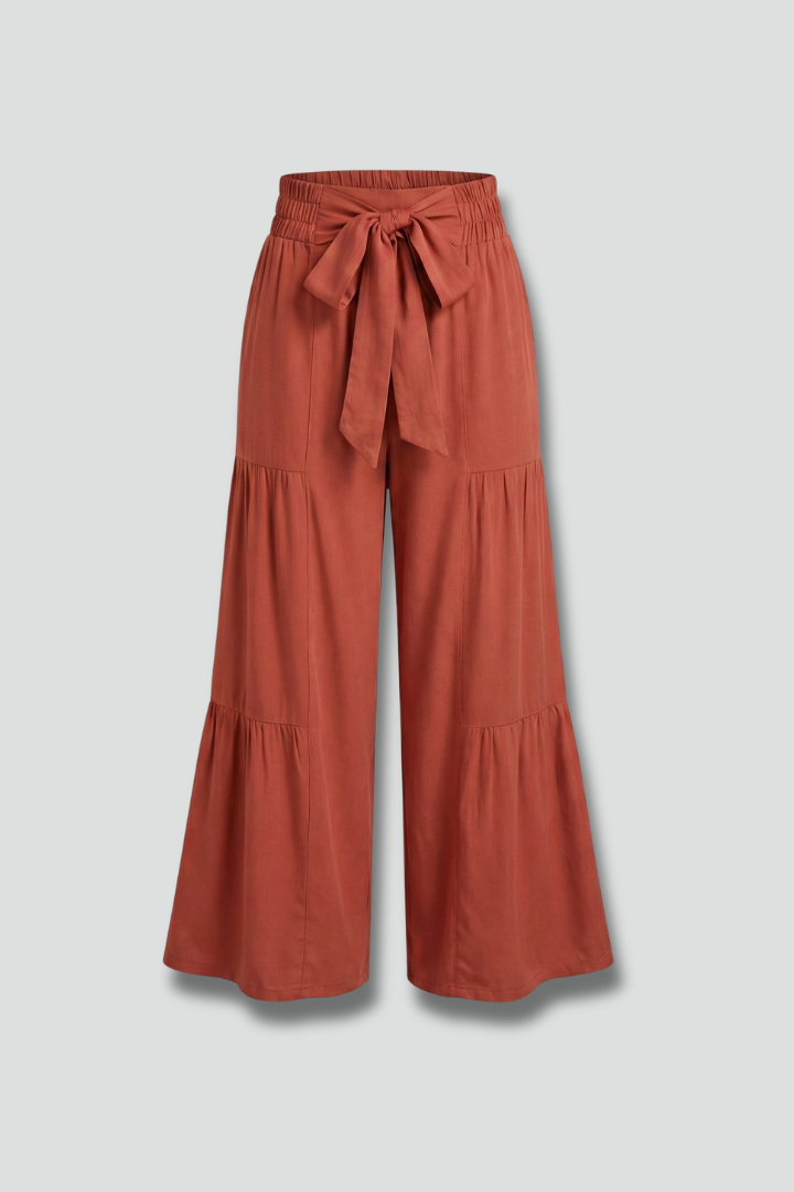 Women’s Palazzo Trousers with Tie Belt and Ruffle Panels