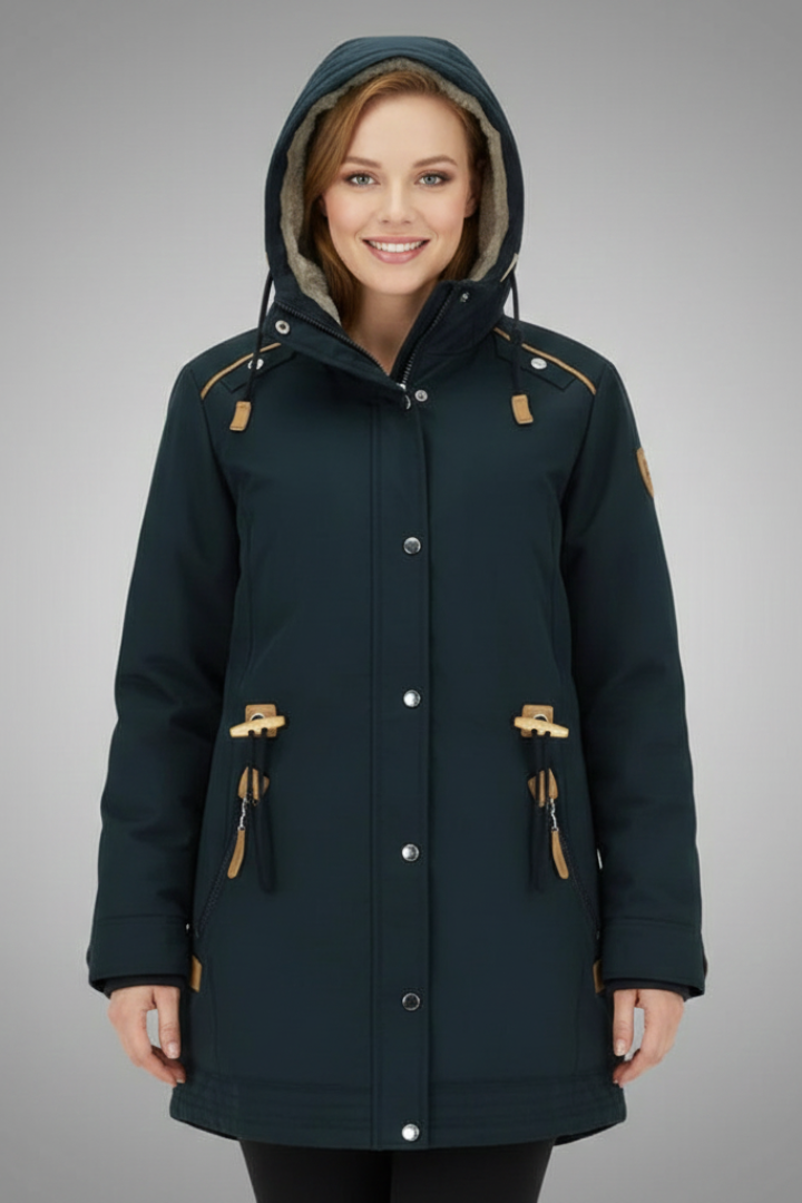Women’s Parka Jacket with Hood and Button Closure