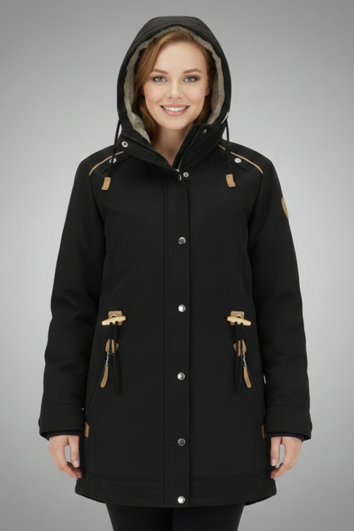 Women’s Parka Jacket with Hood and Button Closure