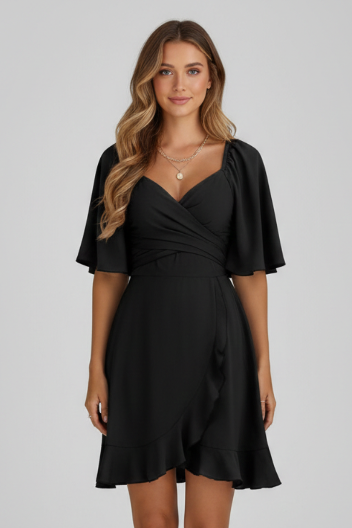 Women’s Short Dress with V-Neck and Ruffle Hem