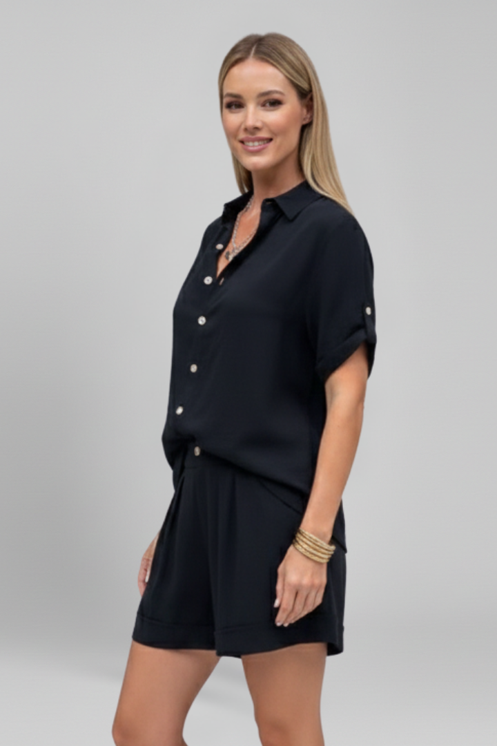 Women’s Short Jumpsuit with Button Closure and Short Sleeves